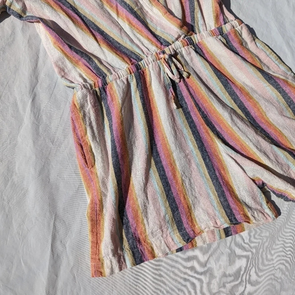 Just Living Linen Cotton Blend Colourful  Stripe Short Romper Woman's Large Boho - Picture 4 of 8